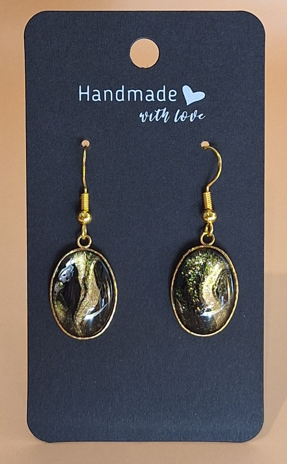 Ohrhänger - oval - schwarz-gold Ohrhänger - oval- schwarz-gold
